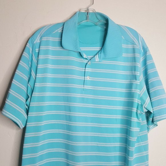 Mens PING Blue White Stripe Polo Golf Shirt Size L - Picture 5 of 5